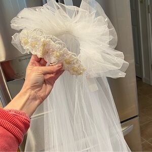 Wedding Headband Crown Fingertip Veil With Detachable Long Royal Cathedral Train
